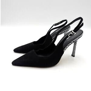 Larroudé Kaitlan Crystal Slingback Pointed Toe Pump Womens Black Size US8 EU38.5